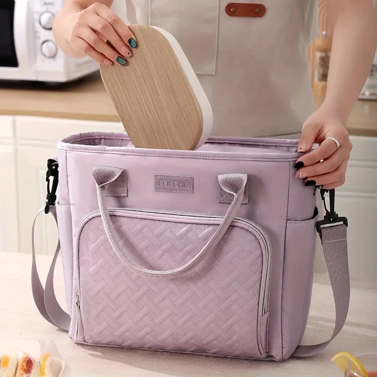 Große Isolierte Lunch-Tasche, Kühltasche, Handwaschbar, Langlebige Polyester-Lunchbox mit Gepolstertem Schultergurt für Arbeit, Schule, Picknicks – Detail 12