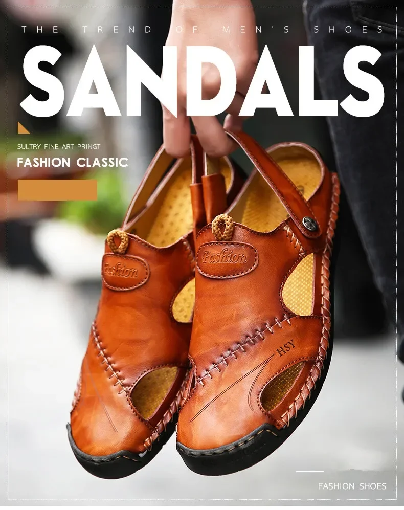 Sandalias romanas clásicas de cuero para hombre, zapatillas de exterior, chanclas de goma para playa, senderismo, agua, verano, 2023