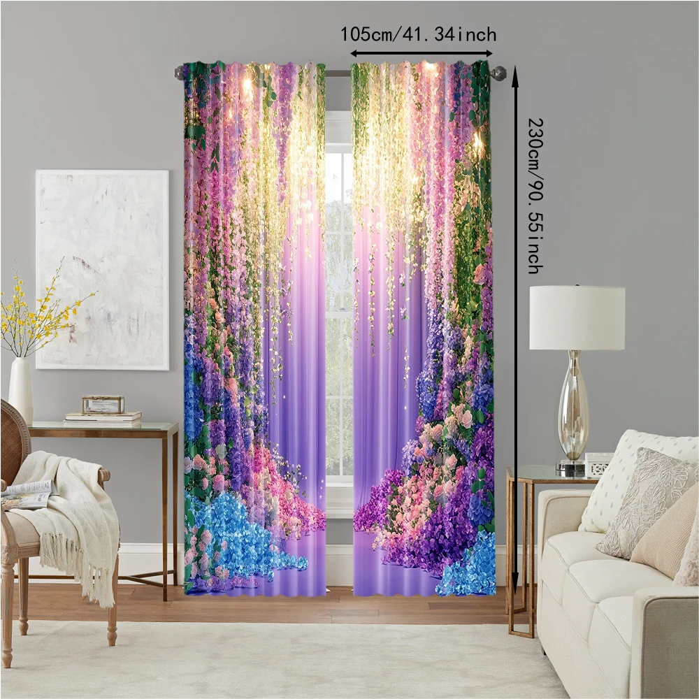 2 szt. Wielofunkcyjna marzycielska zasłona okienna Materiał poliestrowy Elegancki kwiatowy wzór Zasłony okienne Projekt do wystroju pokoju Estetyczny