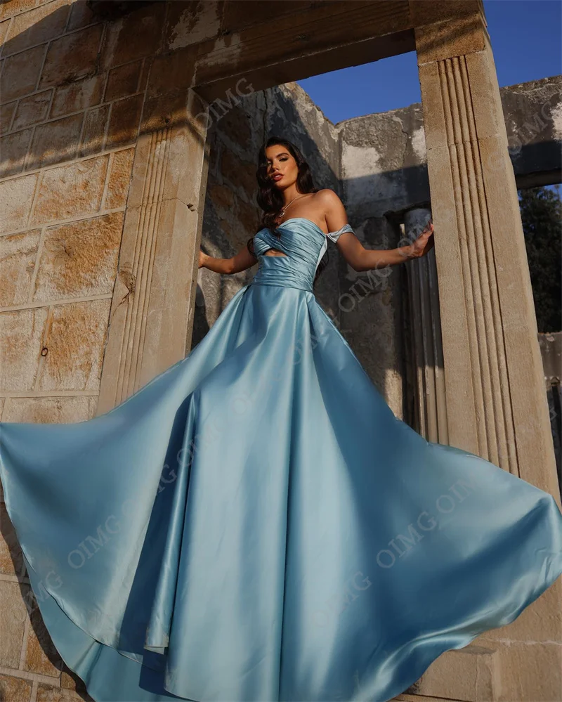 OIMG-Robe de Soirée en Satin Bleu Ciel, Tenue de Bal Longue et Trapèze, pour ixde Mariage