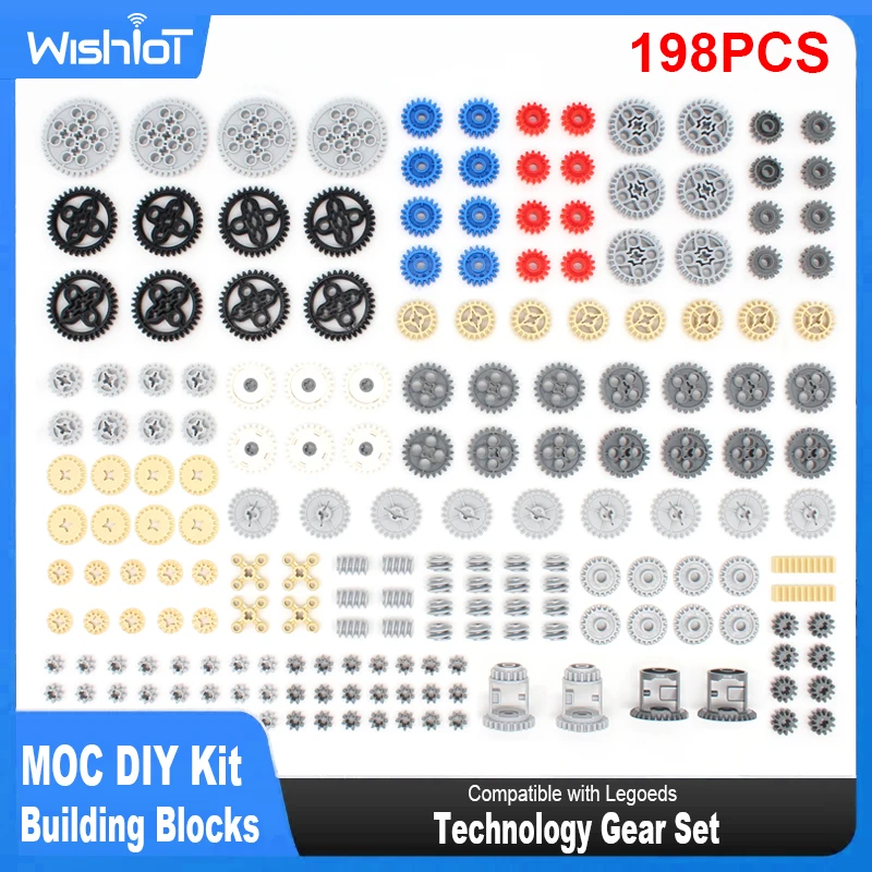 198 PCS Conjunto de engrenagens de tecnologia MOC Kit de engrenagem técnica Brinquedos de quebra-cabeça compatíveis com Legoeds