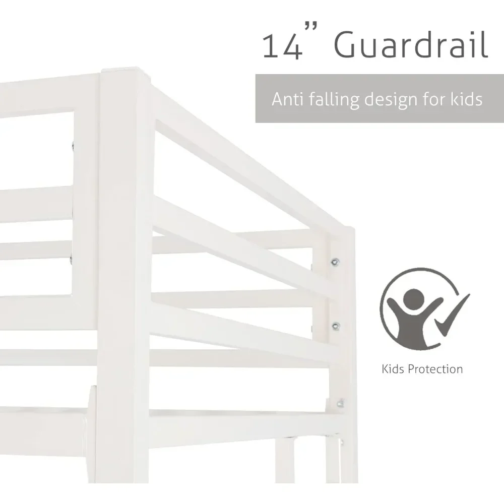 Twin Over Twin Metal Bunk Bed for Juniors, Industrial Twin Bunk Beds Frame with Inclined Stairs & Full-Length Guardrail