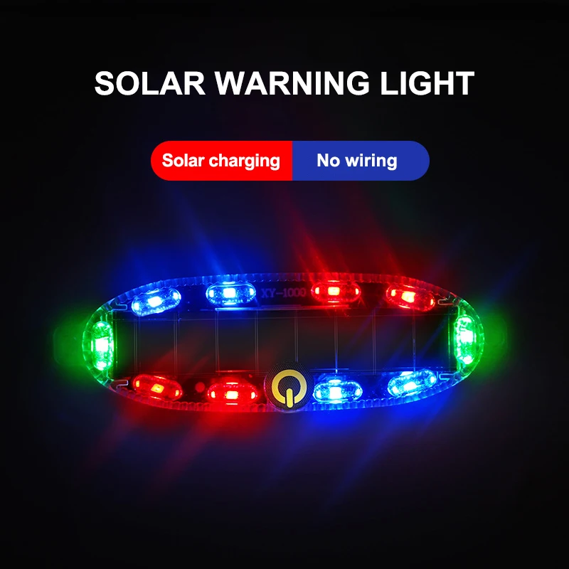 Motorcycle solar warning flash light electric vehicle anti-rear-end light flash free wire car breathing rear taillights