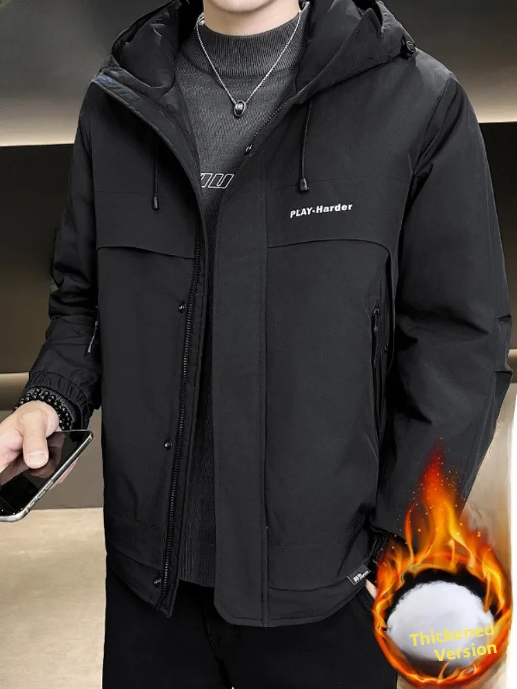 

Paul Men's Winter Faion Workwear Color Cotton Jaet Hooded Thiened Floing down Cotton Coat Warm Mid-Youth