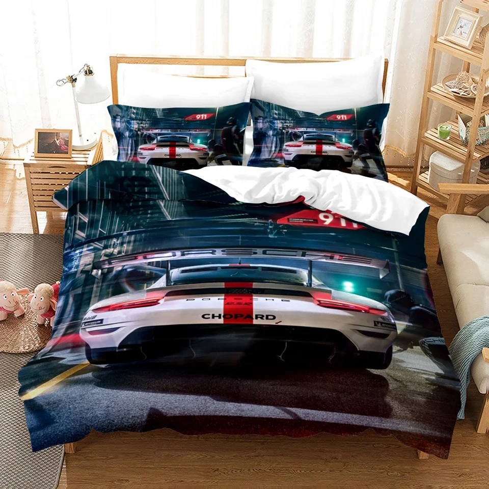 3PCS Single-sided  Sports Car Printed Bedding Sets Printed Duvet Cover Single Queen King Comfortable Breathable Comforter BedSet