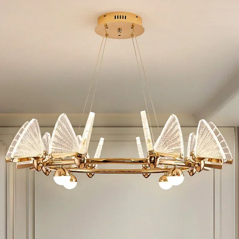 Nordic Creative Circular Butterfly Chandelier Bedroom Living Room Restaurant LED Pendant Lamps Modern Home Lighting Decoration