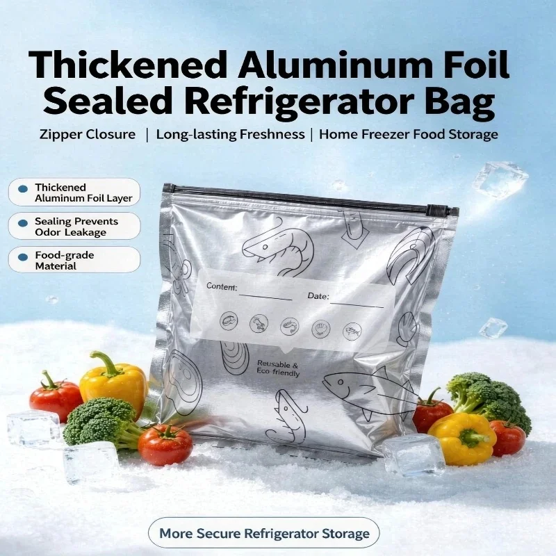 Durable Zipper Lock Aluminum Foil Storage Bags For Freezer Food Organizer Reusable Airtight Odor Proof Seal Packaging Pantry
