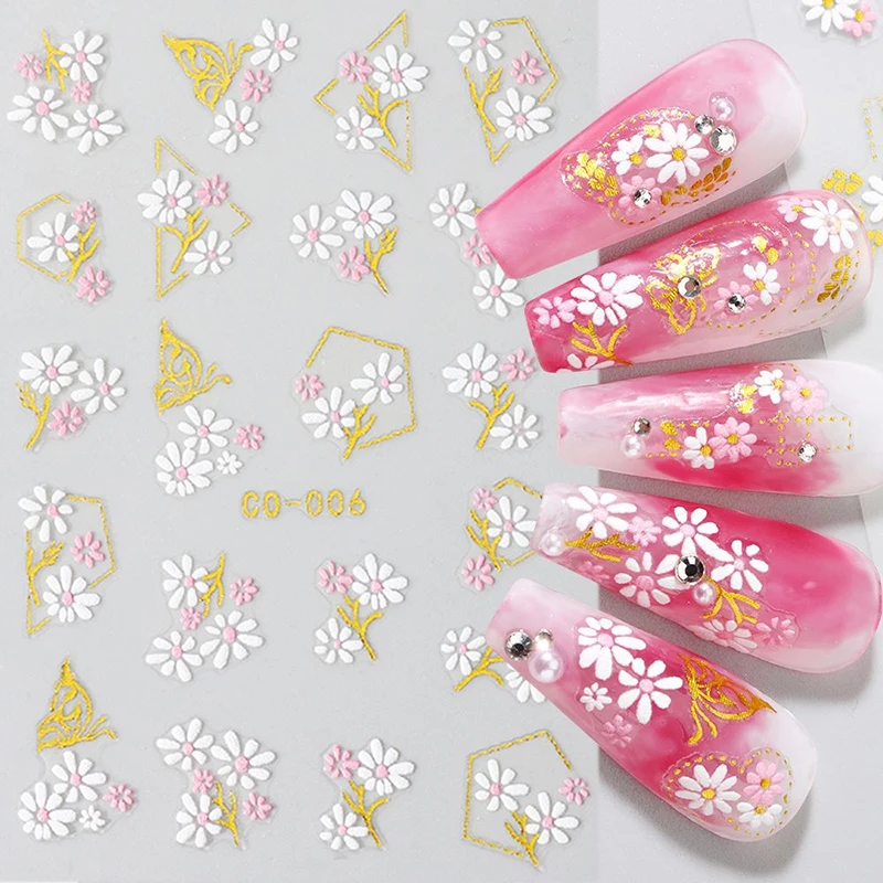 

5D Embossed Flowers Nail Stickers Petal Lines Decals Summer Nail Charms Butterflies Relief Sliders DIY Manicure Decoration Salon