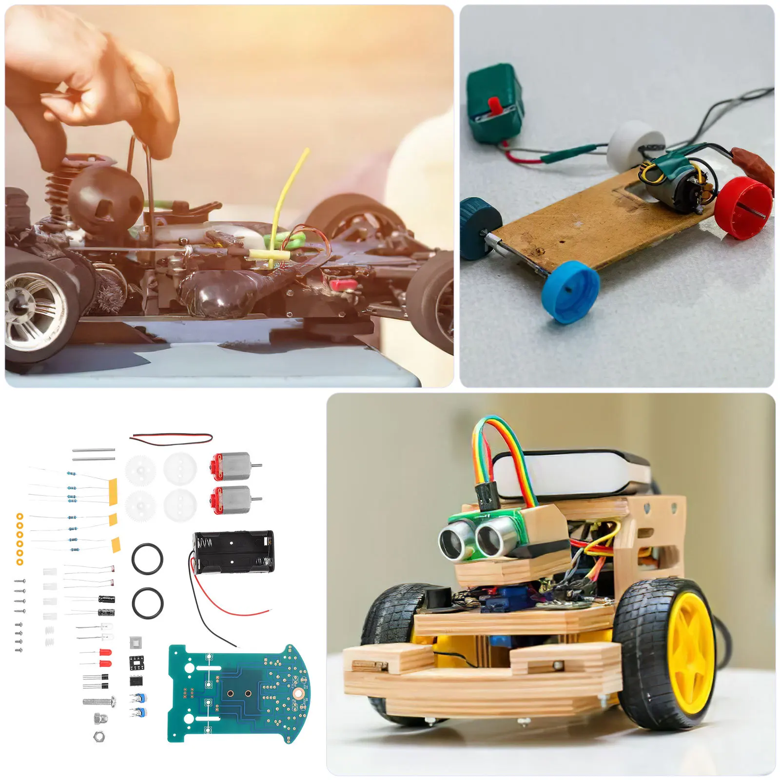 مجموعة واحدة من أدوات السيارة الروبوتية الذكية التي يمكنك صنعها بنفسك تجربة علمية مشروع لحام تعليمي للمبتدئين تتبع الخط الإلكتروني