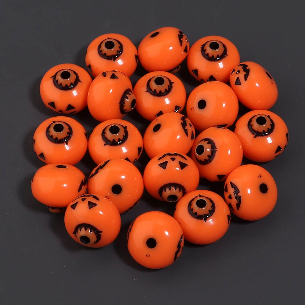 50 Stück wasserwaschbare Kürbis-Acrylperlen für Halloween, runde lose Perlen mit geradem Loch, DIY-Zubehör für Perlenstifte, Handyketten und Schlüsselanhänger – Detail 8