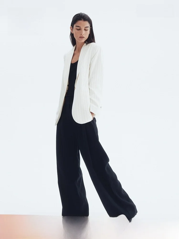 

Женский приталенный пиджак H&M с V-образным вырезом на одной пуговице, длинный рукав, стандартная длина, модный деловой стиль