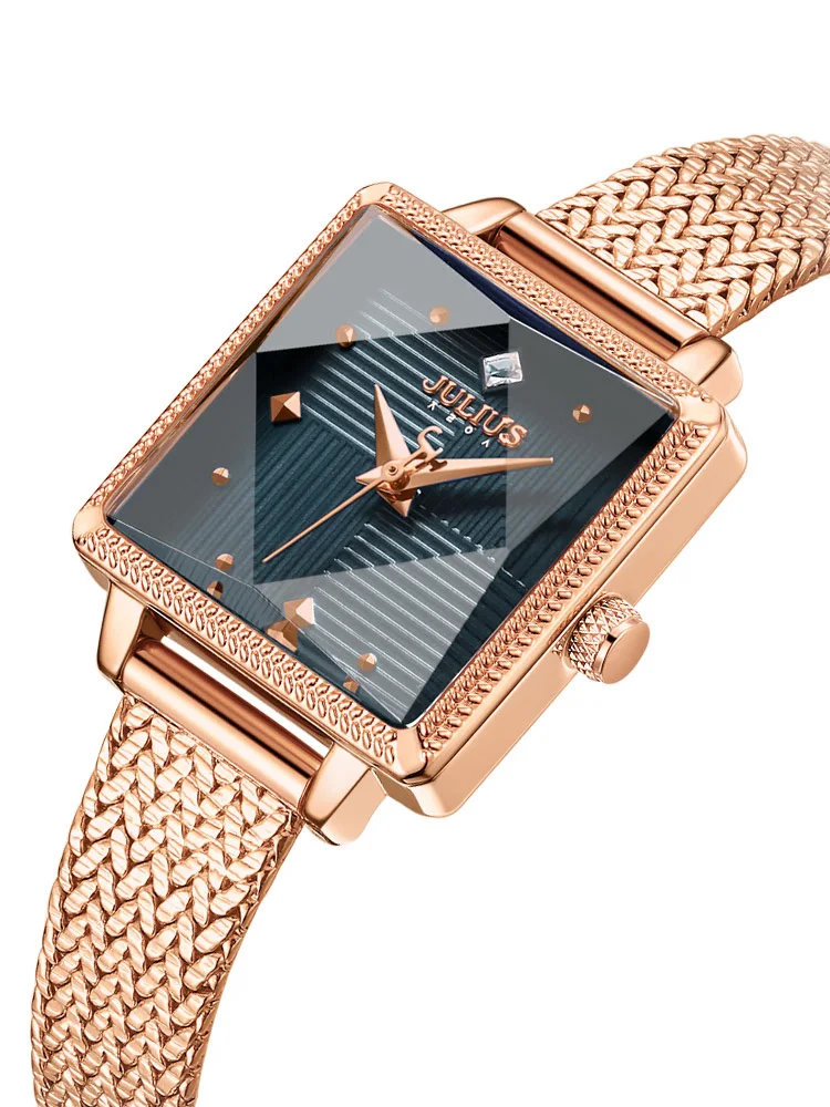 New 4 Colors Small Square Julius Women's Watch Japan Mov't Hours Elegant Fashion Clock Metal Bracelet Girl's Gift Box