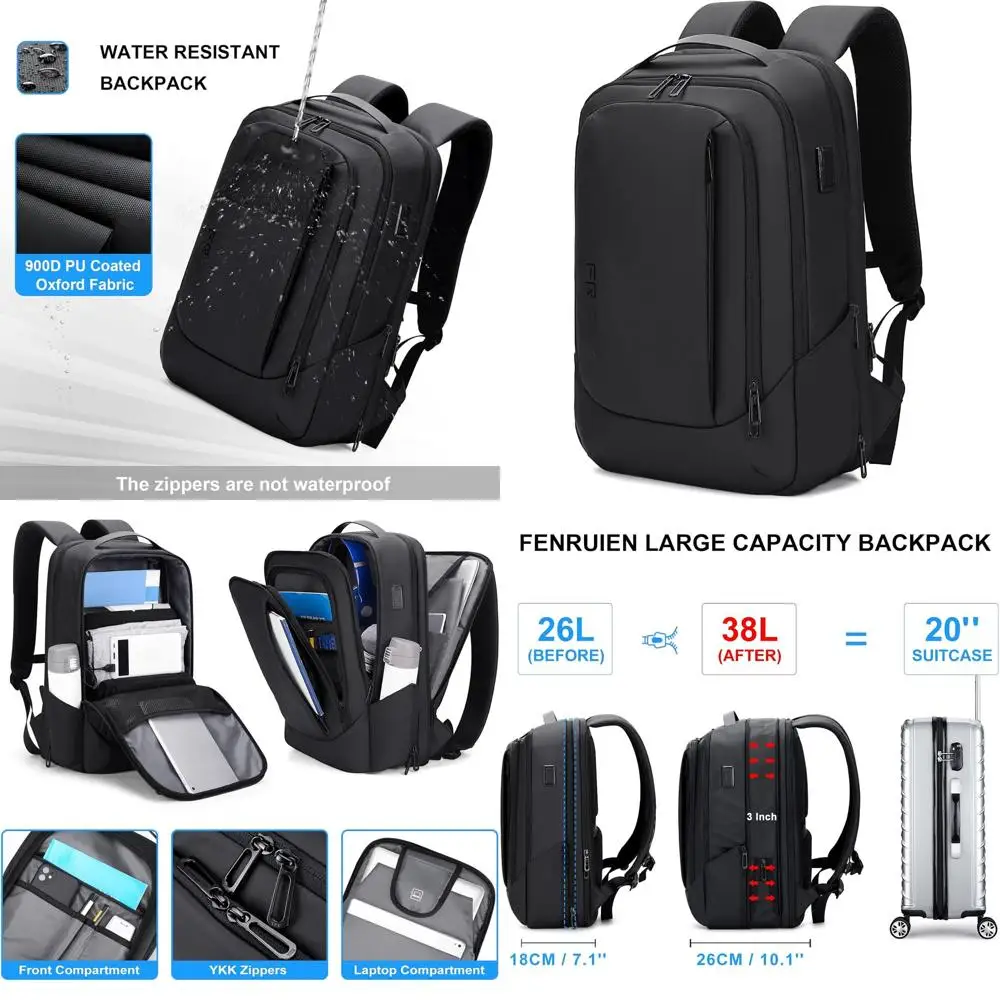 

Expandable Waterproof Laptop Backpack for Men with USB Port, 15.6, Suitable for College and Work