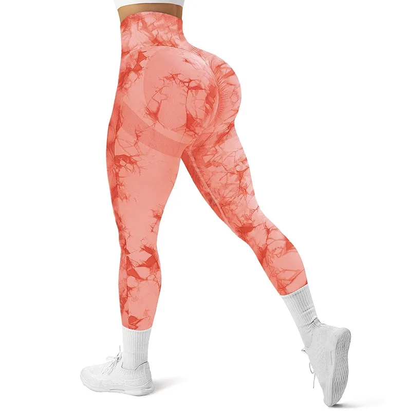 Mallas deportivas de cintura alta para mujer, Leggings de entrenamiento, realce de glúteos, gimnasio, teñido anudado, sin costuras, Fitness, Yoga