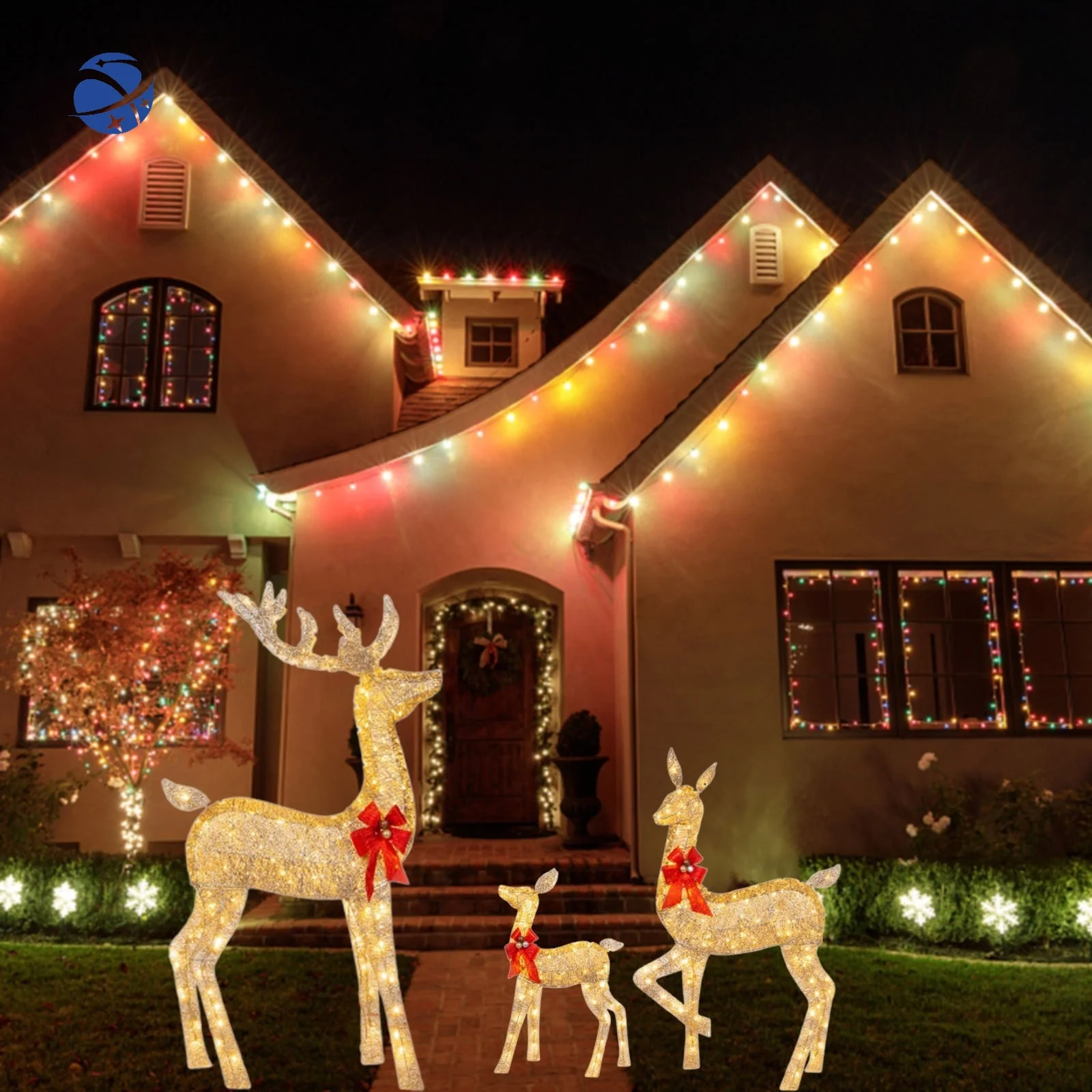 2024 Outdoor Christmas Shining Deer Lighting Happy New Year For Garden Christmas Holiday Decorations