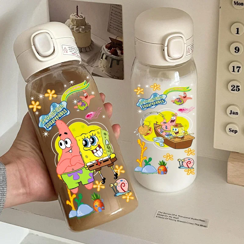 600ML Transparent Outdoor Chilli Large Capacity Sport Water Bottle For SpongeBob SquarePants Straw Water Cup Portable Plastic view 3