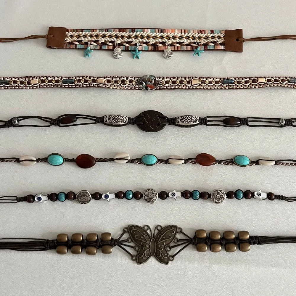 ดีไซน์อินเทรนด์ใหม่โบฮีเมียนเอวโซ่สไตล์วินเทจเข็มขัดตกแต่ง Y2K เข็มขัดเชือกวัสดุตกแต่งชุดแฟชั่นผู้หญิง