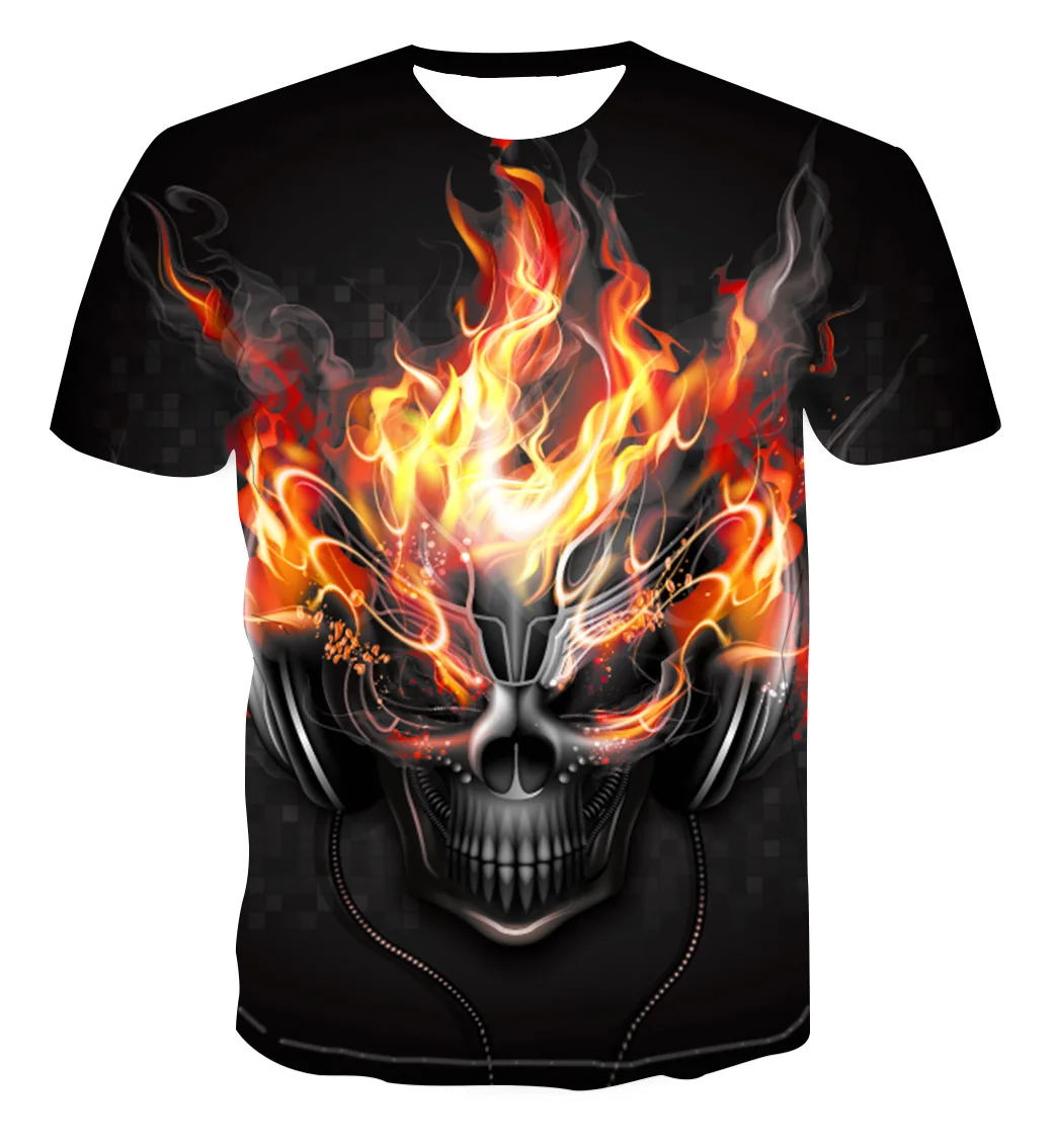

2025 New Trendy and Cool Casual Skeleton Fashion Short Sleeved T-shirt Especially Cool and Personalized Fashion Short Sleeved