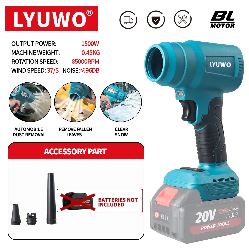 LYUWO Brushless Turbojet Fan Cordless Electric Blower Storm Handheld Electric Tool Snow Blower Car Dryer，Not Include Battery