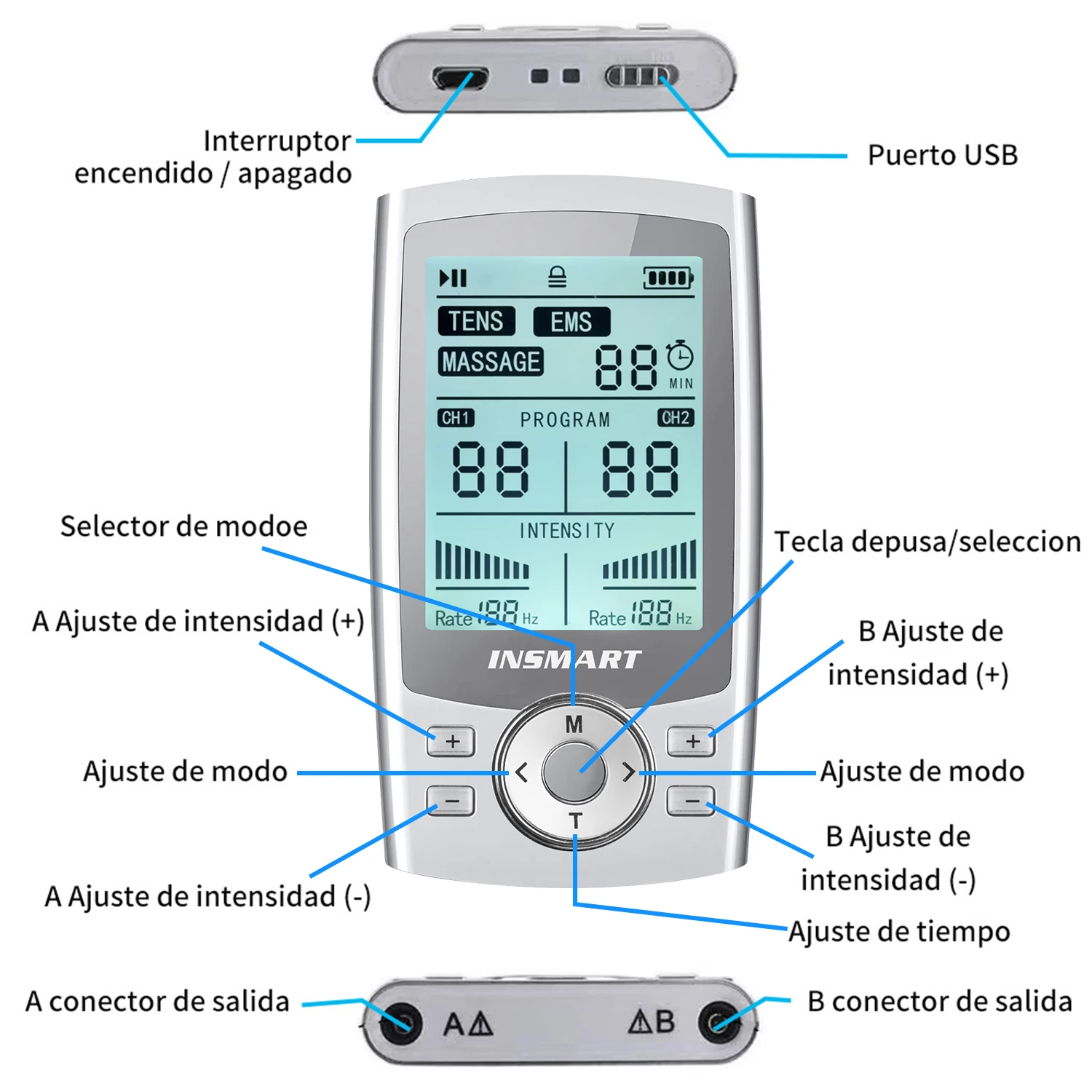 INSMART عشرات 60 طرق قابلة للشحن محفز العضلات EMS منصات القطب المزدوجة القناة لتدليك عضلات الرقبة الاسترخاء تدليك النبض