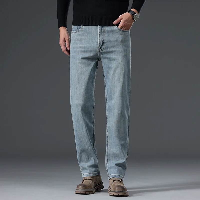 Jean Slim en Denim pour Homme, Pantalon Droit, Classique, Bleu, Confortable, de Haute Qualité, à la Mode, Décontracté, d'Affaires, Automne