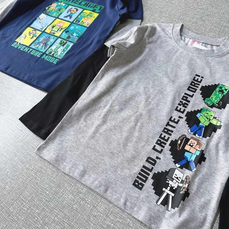 ماينكرافت الخريف طويلة الأكمام تي شيرت للأطفال موضة وهمية قطعتين قاعدة طبقة الملابس كم المرفقة هوديي الهدايا #4