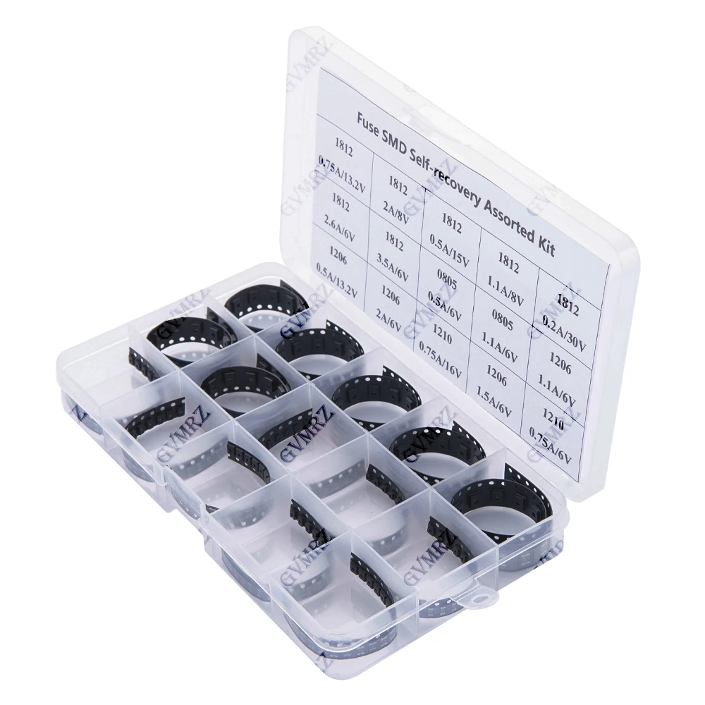 300Pcs 15Values*20PCS 1206 0805 1210 1812 SMD Resettable Fuse kit 0.7A 0.5A 0.2A 2A PPTC PolySwitch Self-Recovery 1.1A 2.6A 3.5A