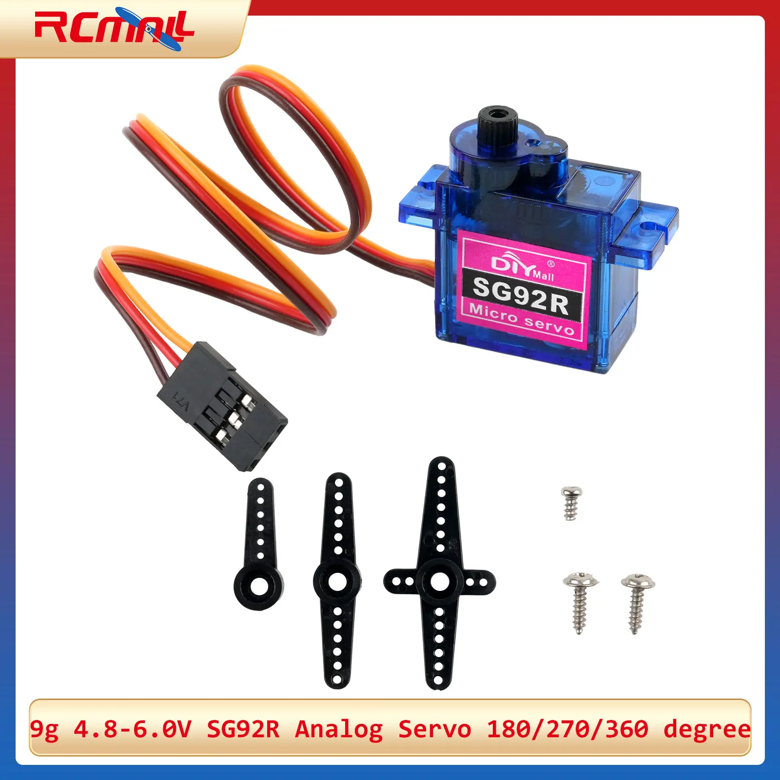 9g 4.8-6.0V SG92R Servo Plastic Gear Analog Steering Gear 180 270 Degree Angle Controllable 360 Degree Continuous Rotation