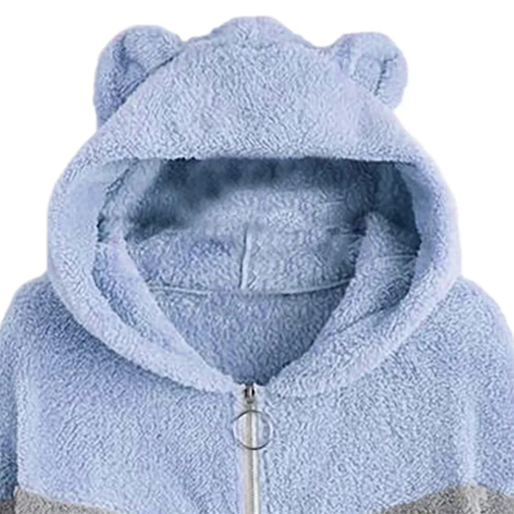 Cute Plush Bear Ear Hooded Coat Plush Bear Ear Hooded Cardigan  Suitable For Weather Cooling