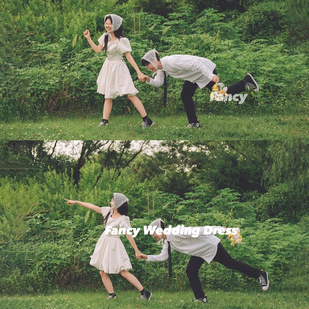 

Fancy Simple Square Neck Wedding Dress A Line Soft Satin Evening Dress Mini Short Birthday Party Dresses Back Corset Customized