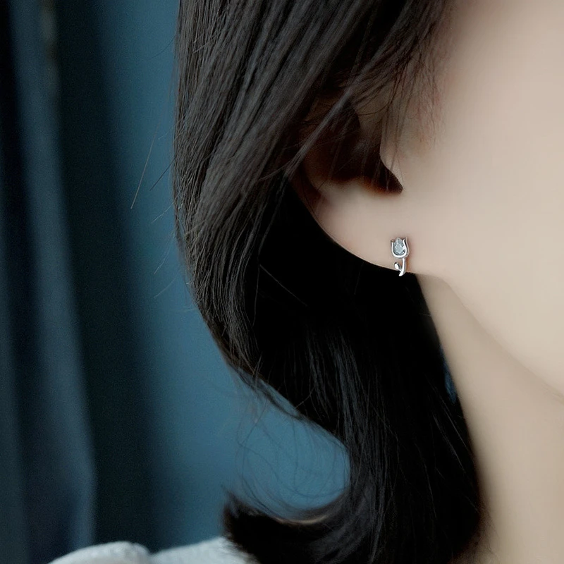 925 Sterling Silver Flower Tulip Stud Earrings for Girls Sporty Mini Zircon Plant Earring Lady Engagement Piercing Jewelry Gift