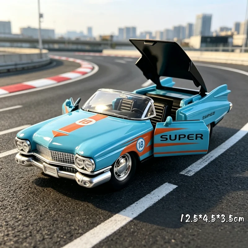1‑36 Retro American Die‑cast Sedan, Racing Graphic Print Open‑Door Pull‑back Alloy Car Toy for Hobby Collection - view 5