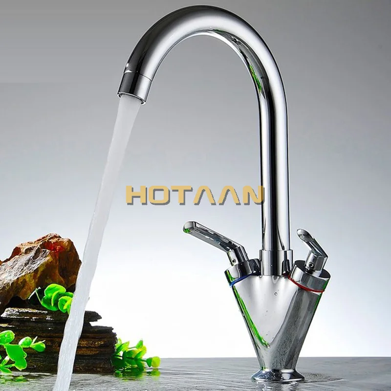 Brass Quality Guarantee! double handle kitchen sink tap ,kitchen mixer,round swivel Kitchen Faucets,torneira YT-6041