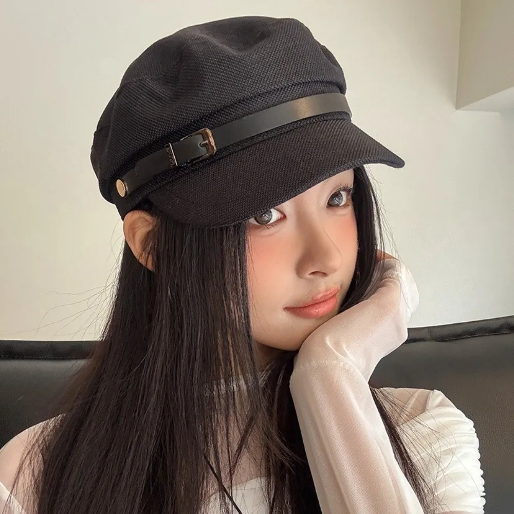 

Versatile Vintage Belt Buckle Beret Leisure Newsboy Octagonal Cap Flat Casual Painter Hat Streetwear