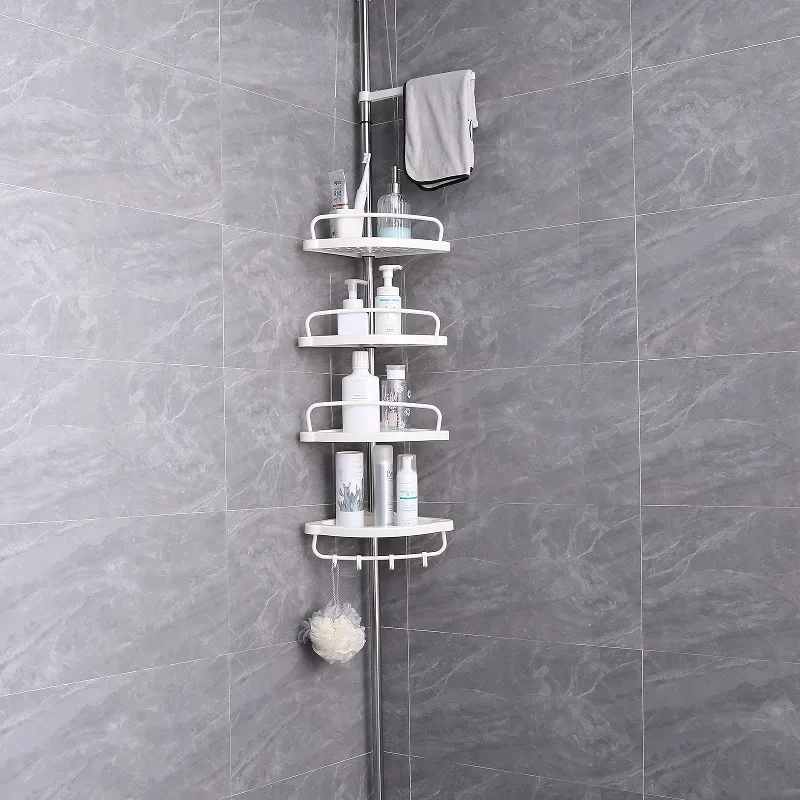 Stainless steel ceiling bathroom rack, bathroom retractable corner storage rack, no drilling corner storage rack