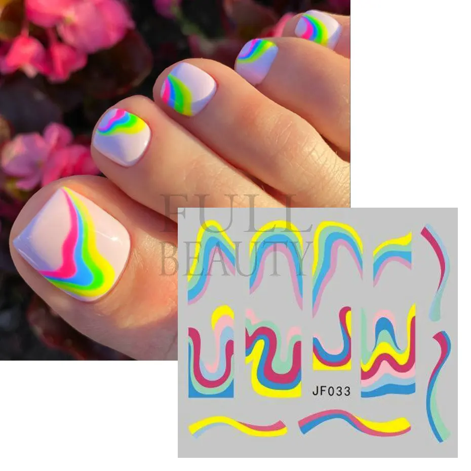 Fluorescence Nail Art Stickers Abstract Color Graffiti Swirls Wave Water Sliders Transfer Decals Nails Sticker Manicures NLJF035