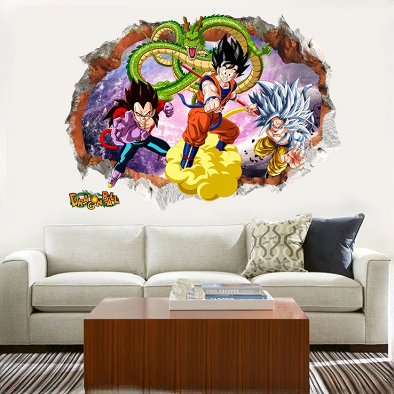 Dragon Ball 3D Broken Wall Sticker Super Saiyan Son Goku Anime Wall Sticker Bedroom Decoration Sticker Children\'s Toy Gift