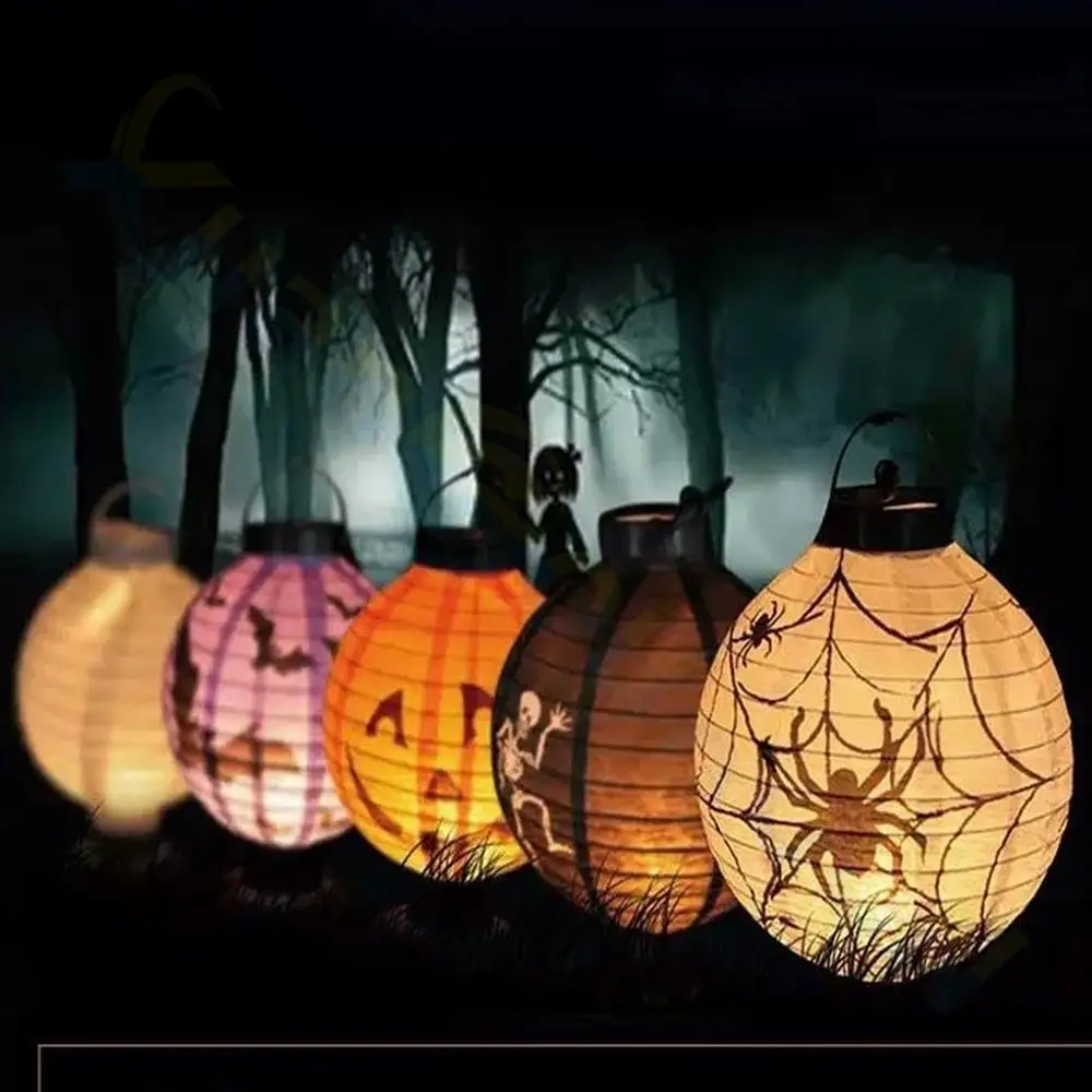 8inch LED Halloween Paper Pumpkin Hanging Lantern Light Horror Spider Halloween Decor Gift Lampion Holiday DIY Decorations