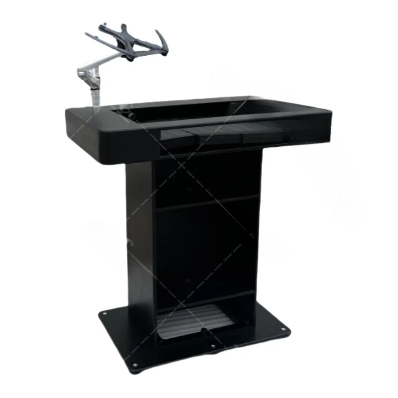 Improved black podium booth portable control tower stand with flight case and laptop