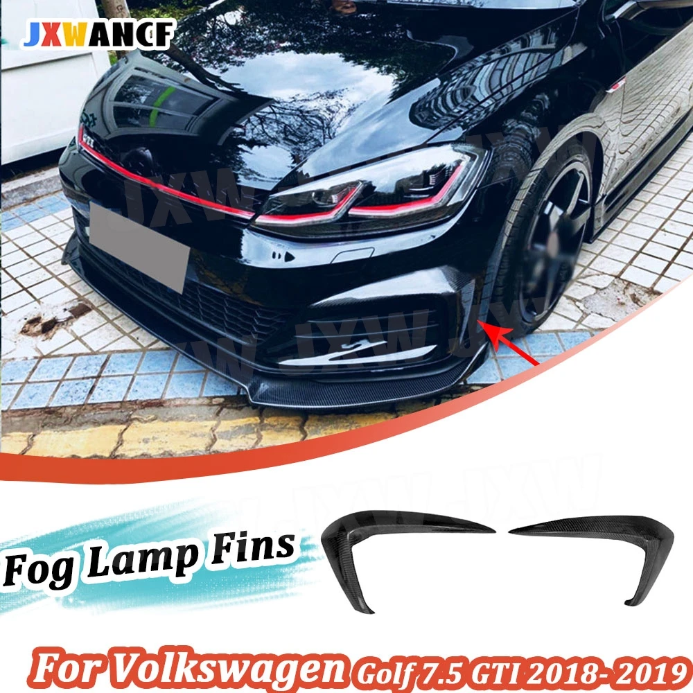 

JXWANCF 2 шт., передние противотуманные фары из углеродного волокна, разветвители, накладка, плавники, чехол для Volkswagen VW Golf 7.5 GTI 2018 2019 FRP