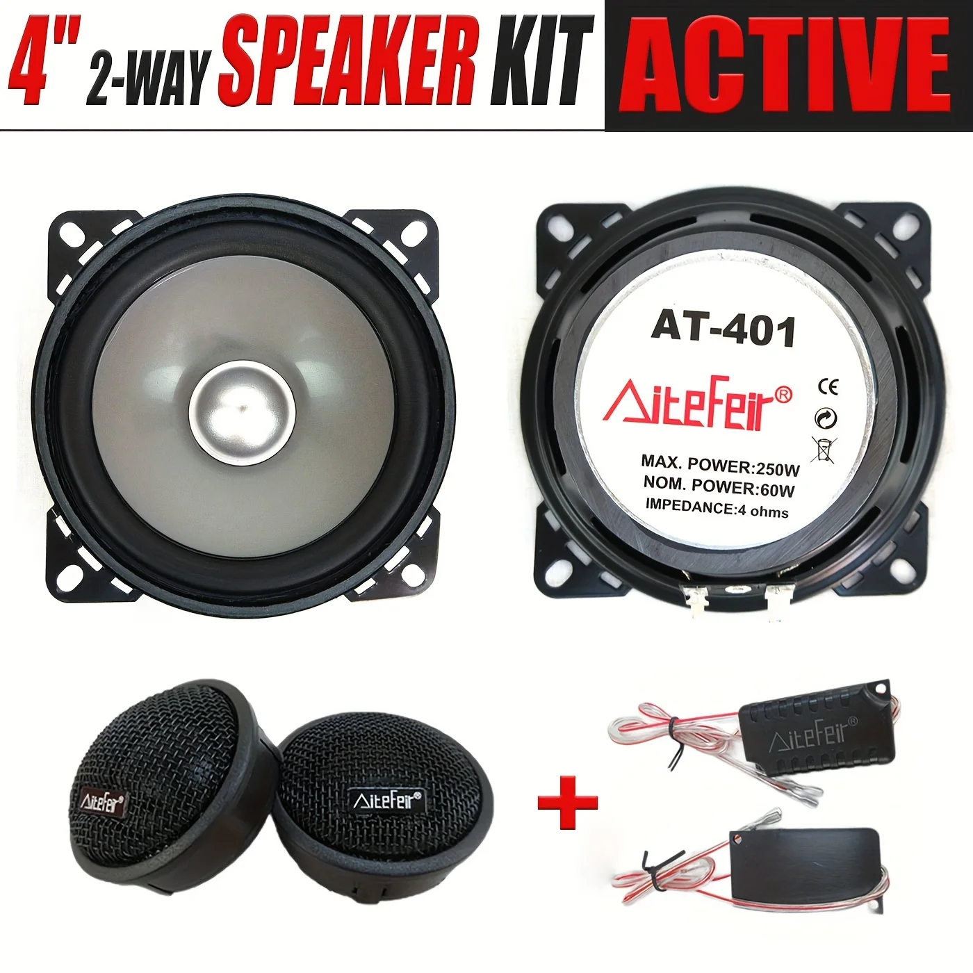 4Pack car audio sound system, 500W Max Power 2-Way Audio Speaker | 2Pcs 4