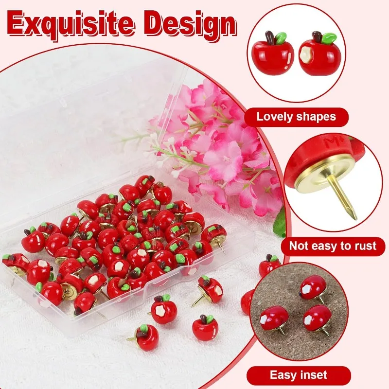 10pcs/set Food Apple Push Pins for Bulletin Board Realistic Fruit Thumb Tacks for Felt Photo Wall Cute Decorative Pin for Office