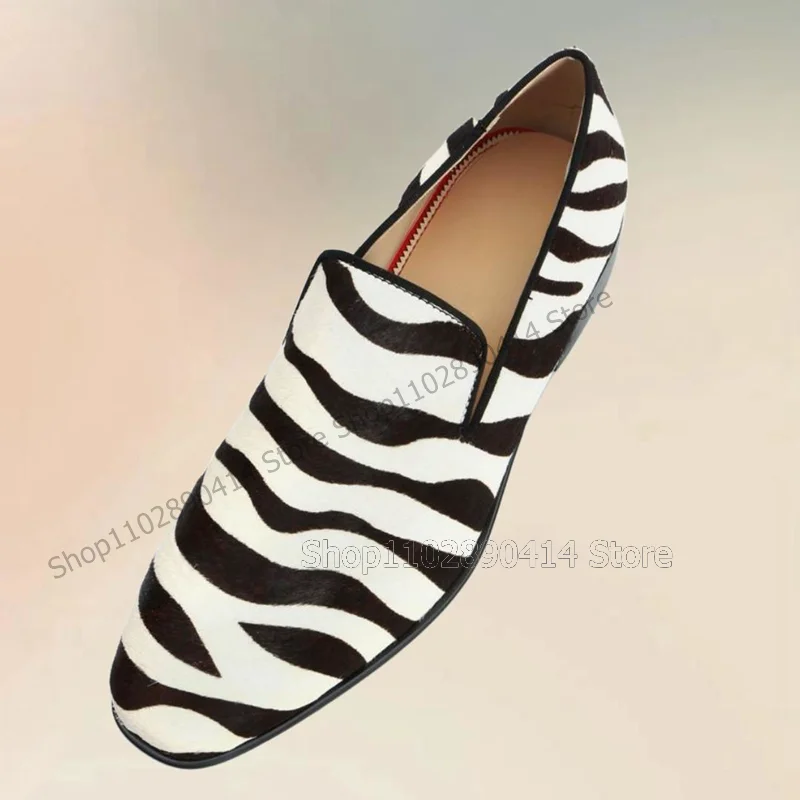 Black White Zebra Print Low Top Men Loafers Fashion Slip On Men Shoes Luxurious Handmade Party Feast Banquet Men Casual Shoes