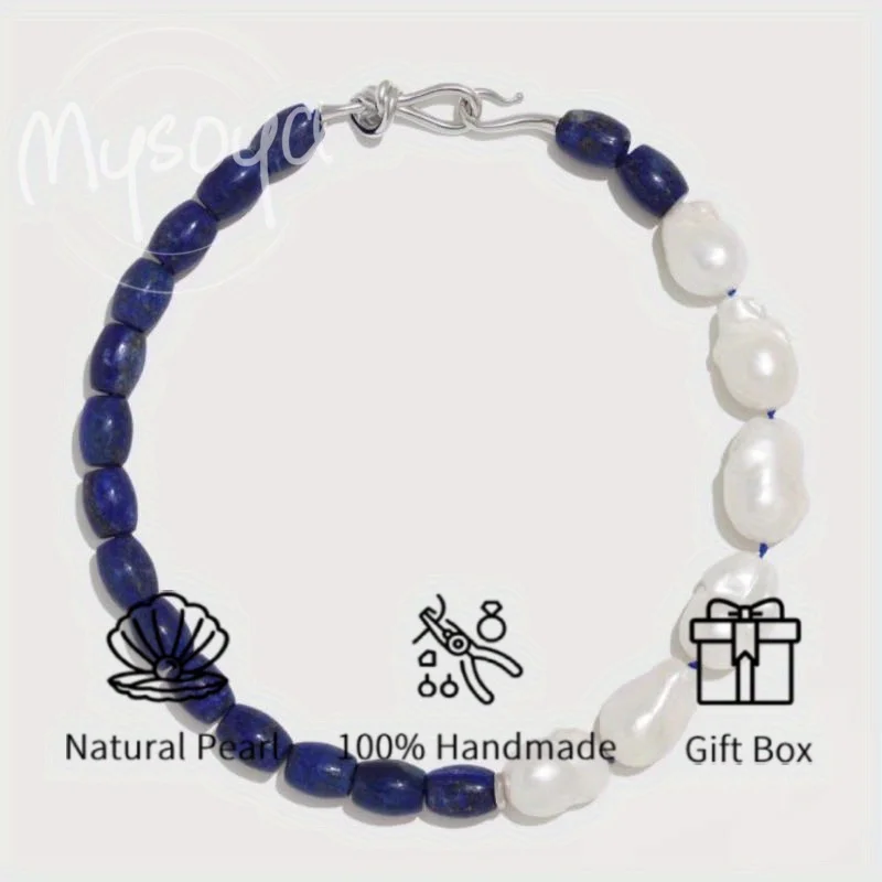 

MYSOYA 10-13 мм натуральный жемчуг в стиле барокко, лазурит, ожерелье ручной работы, сделай сам, подарочная коробка для ювелирных изделий, подарок на день рождения, свадьбу для женщин и мужчин