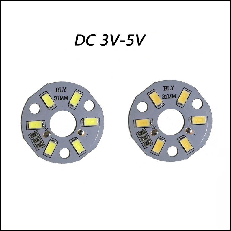 High Brightness LED SMD5730 DC3-5V Color Lamp Bead Light Board Bulb Round Transformation Light Source Dia 32MM White Warm Light.