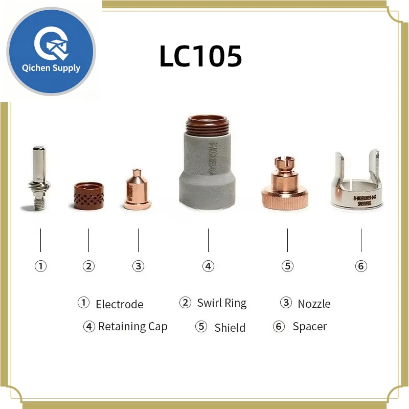 LC105 Torch Consumables Kit, Electrode W03X0893-60A Tip Nozzle Shield Cup Retaining Cap for Lincoln Plasma Cutting Torch