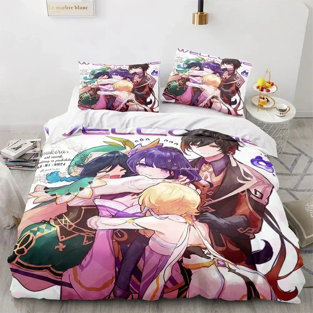 Genshin Impact Bedding Set Duvet Cover Sheet Printed Bed Set Pillowcase Bed Full Queen King Size Comforter Bedroom