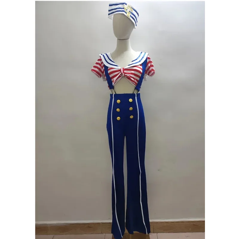 Sexy Female Navy Carnival Party Cosplay Costume Halloween Blue Stripe Sailor Masquerade Fancy Dress@0Z*