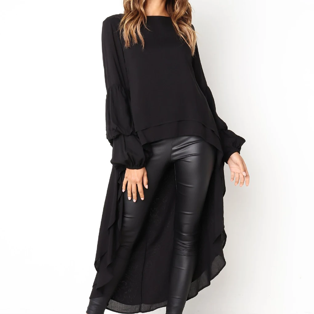 Femmes Peplum volants haut irrégulier chemisier fille trompette manches t-shirt pull robe longue