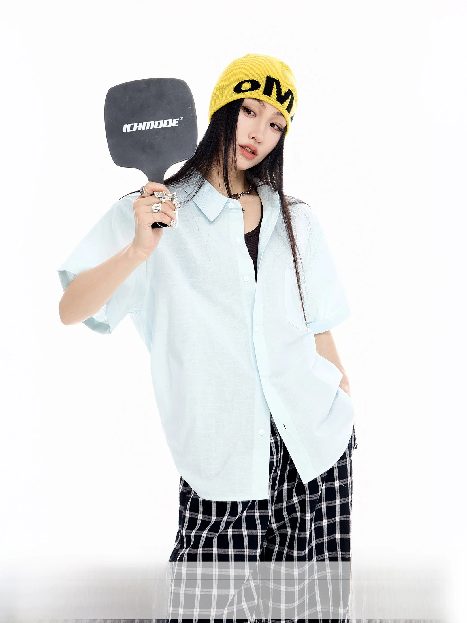 

ICHMODE Льняной синий кардиган с коротким рукавом для женщин, летняя новинка, свободный крой, винтажный стиль